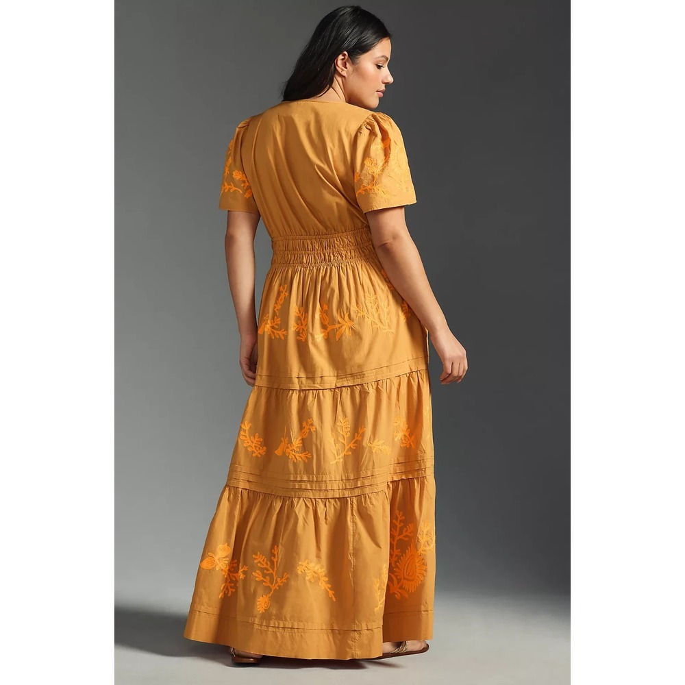 Anthropologie The Somerset Maxi Dress in Embroidered Edition Tan Orange 1X - Picture 2 of 9